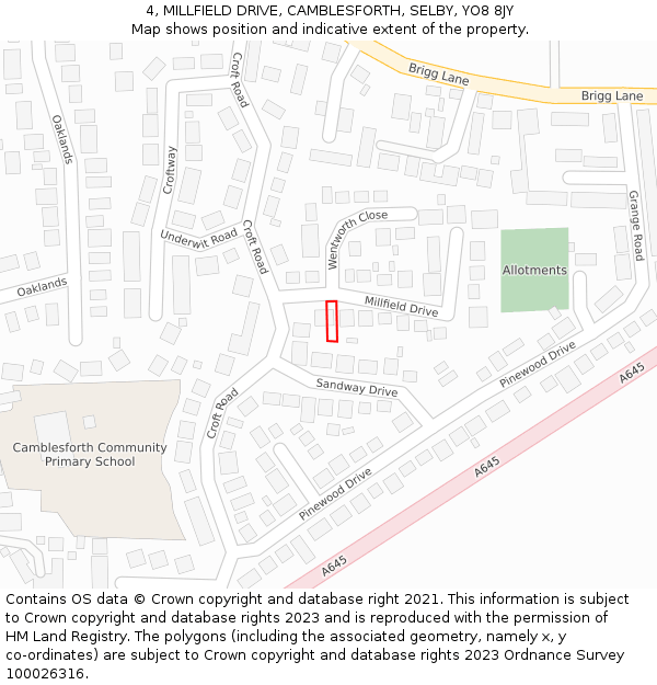 4, MILLFIELD DRIVE, CAMBLESFORTH, SELBY, YO8 8JY: Location map and indicative extent of plot