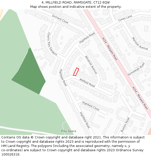 4, MILLFIELD ROAD, RAMSGATE, CT12 6QW: Location map and indicative extent of plot