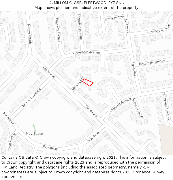 4, MILLOM CLOSE, FLEETWOOD, FY7 8NU: Location map and indicative extent of plot