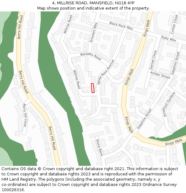 4, MILLRISE ROAD, MANSFIELD, NG18 4YP: Location map and indicative extent of plot