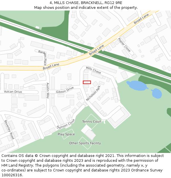 4, MILLS CHASE, BRACKNELL, RG12 9RE: Location map and indicative extent of plot
