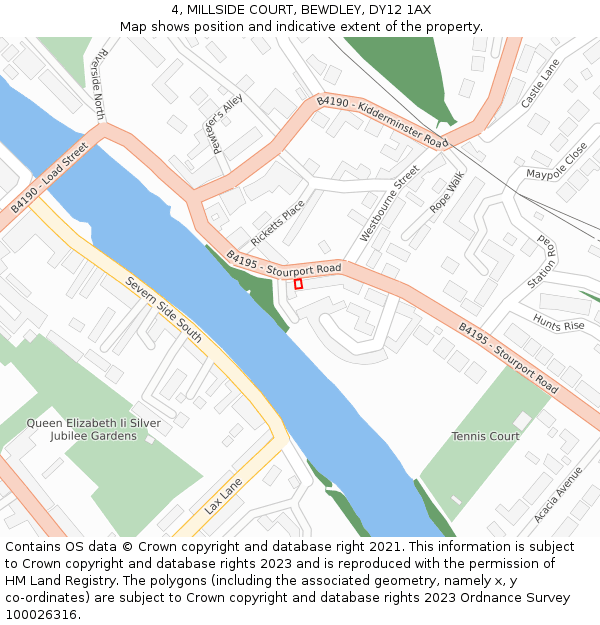 4, MILLSIDE COURT, BEWDLEY, DY12 1AX: Location map and indicative extent of plot