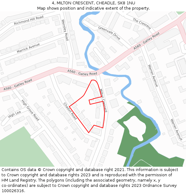 4, MILTON CRESCENT, CHEADLE, SK8 1NU: Location map and indicative extent of plot