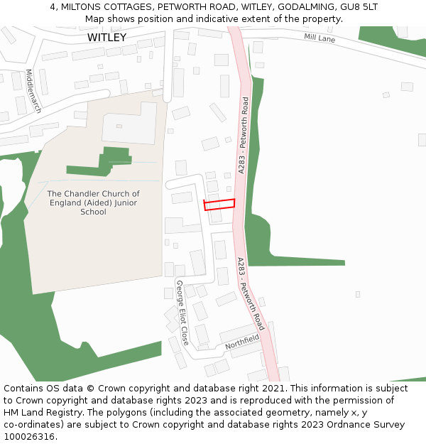 4, MILTONS COTTAGES, PETWORTH ROAD, WITLEY, GODALMING, GU8 5LT: Location map and indicative extent of plot