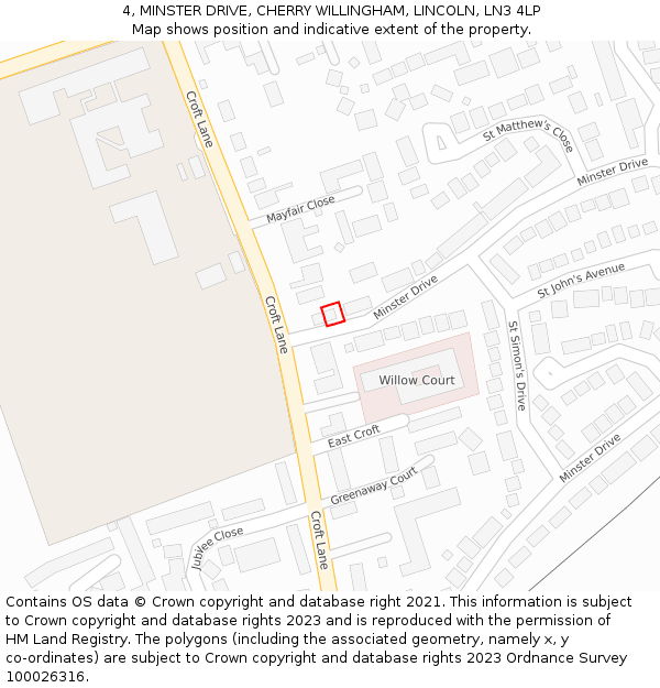 4, MINSTER DRIVE, CHERRY WILLINGHAM, LINCOLN, LN3 4LP: Location map and indicative extent of plot