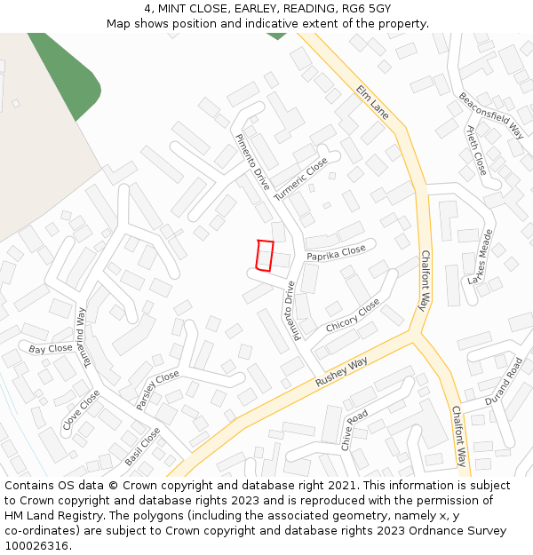 4, MINT CLOSE, EARLEY, READING, RG6 5GY: Location map and indicative extent of plot