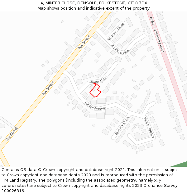 4, MINTER CLOSE, DENSOLE, FOLKESTONE, CT18 7DX: Location map and indicative extent of plot