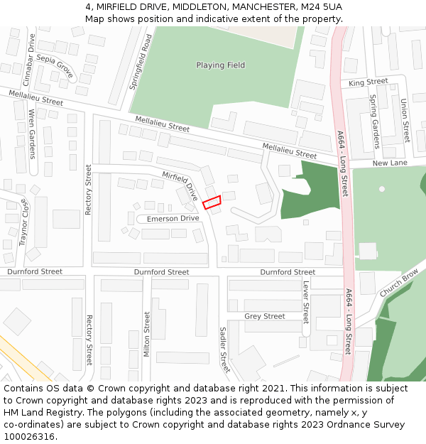 4, MIRFIELD DRIVE, MIDDLETON, MANCHESTER, M24 5UA: Location map and indicative extent of plot