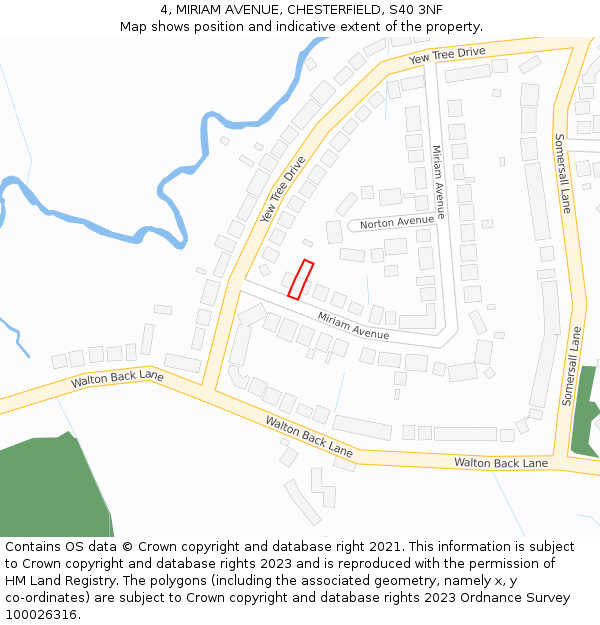 4, MIRIAM AVENUE, CHESTERFIELD, S40 3NF: Location map and indicative extent of plot