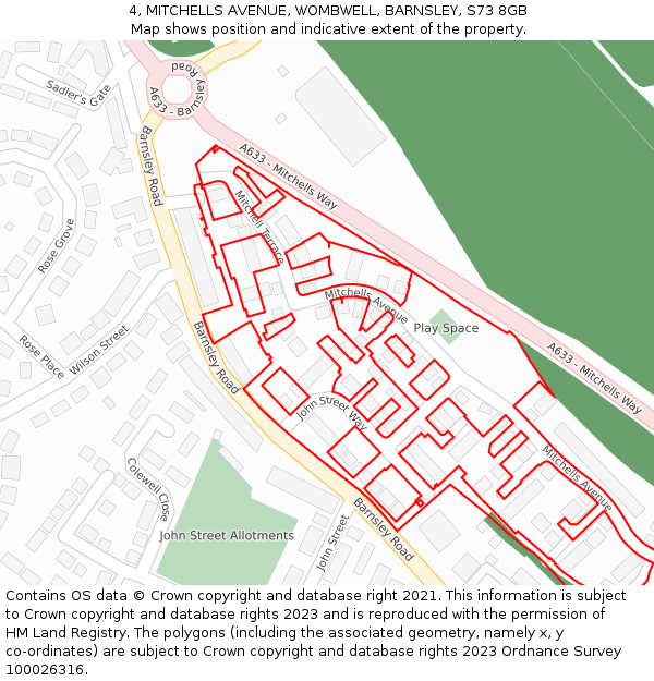 4, MITCHELLS AVENUE, WOMBWELL, BARNSLEY, S73 8GB: Location map and indicative extent of plot