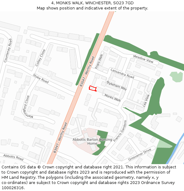 4, MONKS WALK, WINCHESTER, SO23 7GD: Location map and indicative extent of plot