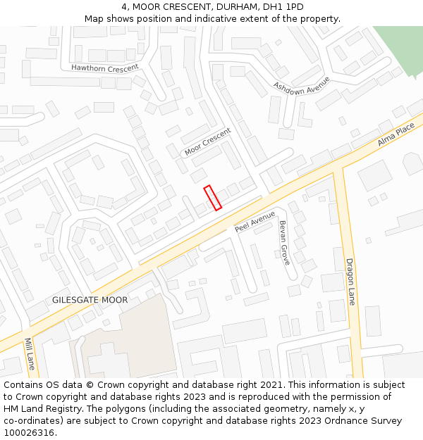 4, MOOR CRESCENT, DURHAM, DH1 1PD: Location map and indicative extent of plot