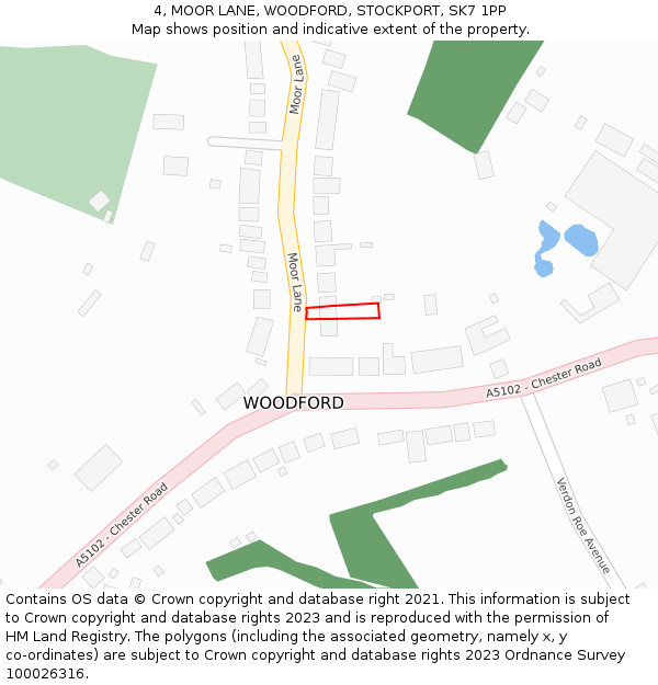 4, MOOR LANE, WOODFORD, STOCKPORT, SK7 1PP: Location map and indicative extent of plot