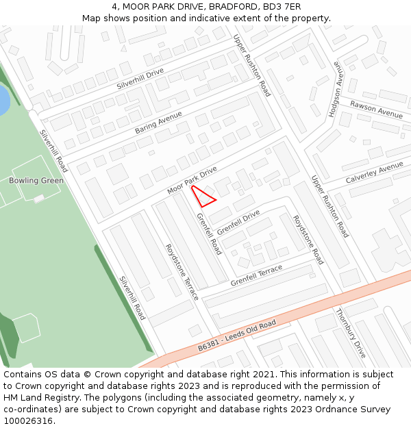 4, MOOR PARK DRIVE, BRADFORD, BD3 7ER: Location map and indicative extent of plot