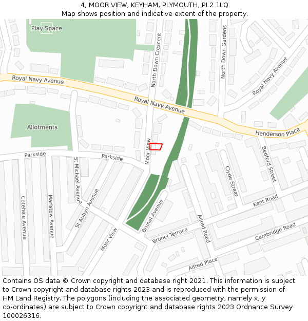 4, MOOR VIEW, KEYHAM, PLYMOUTH, PL2 1LQ: Location map and indicative extent of plot