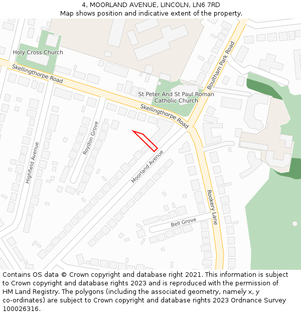 4, MOORLAND AVENUE, LINCOLN, LN6 7RD: Location map and indicative extent of plot