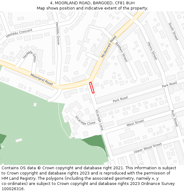 4, MOORLAND ROAD, BARGOED, CF81 8UH: Location map and indicative extent of plot