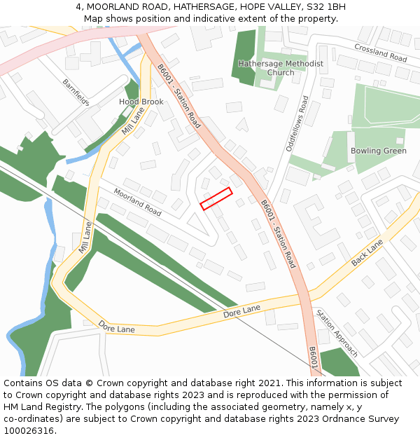 4, MOORLAND ROAD, HATHERSAGE, HOPE VALLEY, S32 1BH: Location map and indicative extent of plot