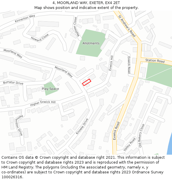 4, MOORLAND WAY, EXETER, EX4 2ET: Location map and indicative extent of plot