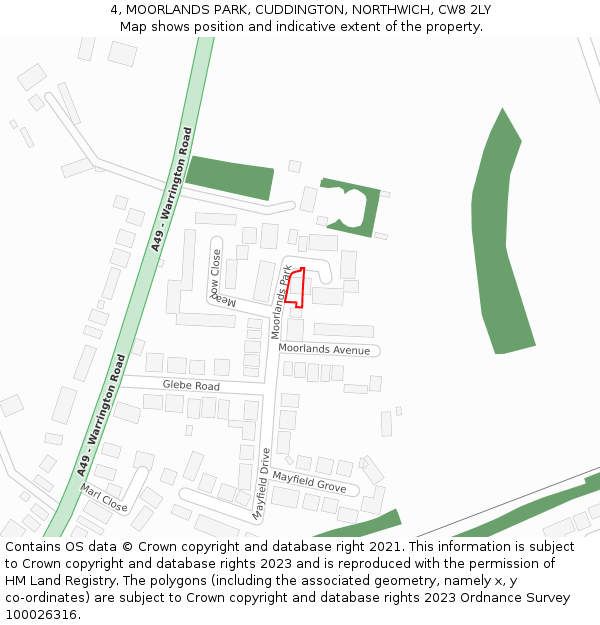 4, MOORLANDS PARK, CUDDINGTON, NORTHWICH, CW8 2LY: Location map and indicative extent of plot