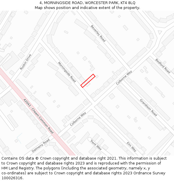 4, MORNINGSIDE ROAD, WORCESTER PARK, KT4 8LQ: Location map and indicative extent of plot