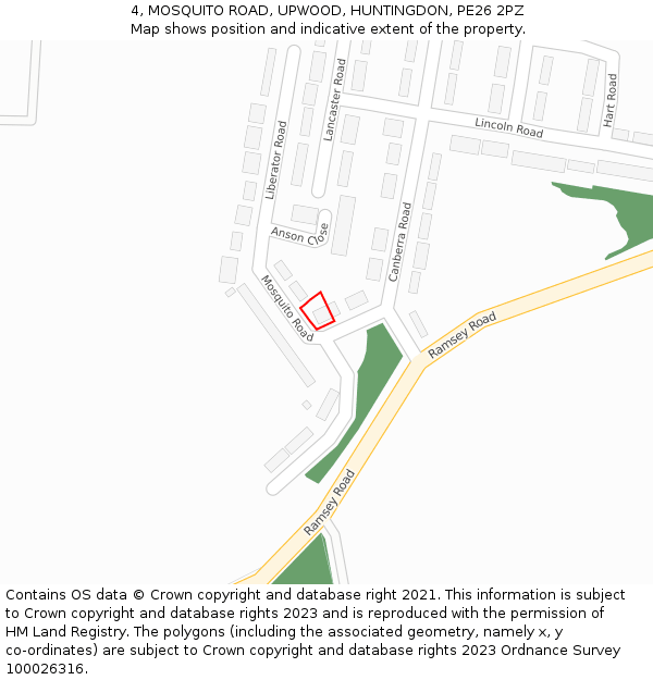 4, MOSQUITO ROAD, UPWOOD, HUNTINGDON, PE26 2PZ: Location map and indicative extent of plot