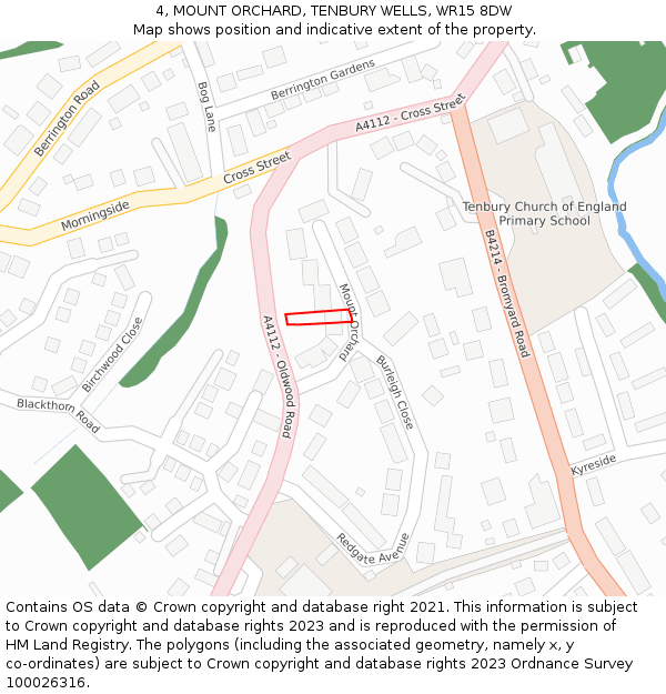 4, MOUNT ORCHARD, TENBURY WELLS, WR15 8DW: Location map and indicative extent of plot