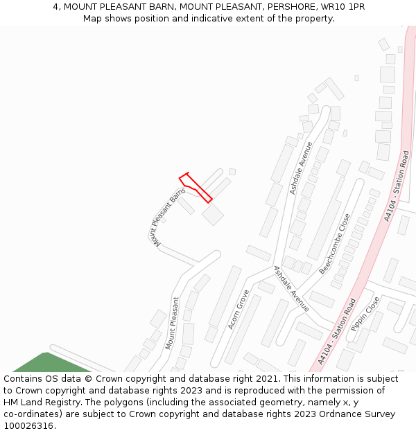 4, MOUNT PLEASANT BARN, MOUNT PLEASANT, PERSHORE, WR10 1PR: Location map and indicative extent of plot