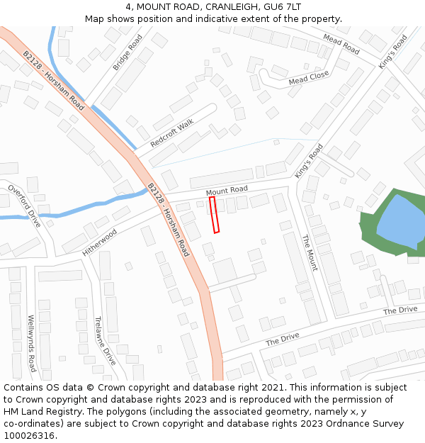 4, MOUNT ROAD, CRANLEIGH, GU6 7LT: Location map and indicative extent of plot