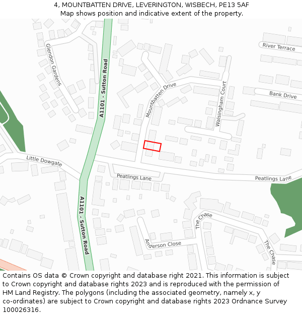 4, MOUNTBATTEN DRIVE, LEVERINGTON, WISBECH, PE13 5AF: Location map and indicative extent of plot