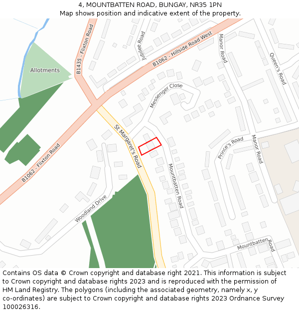 4, MOUNTBATTEN ROAD, BUNGAY, NR35 1PN: Location map and indicative extent of plot