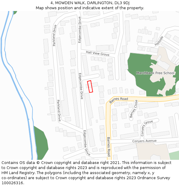 4, MOWDEN WALK, DARLINGTON, DL3 9DJ: Location map and indicative extent of plot