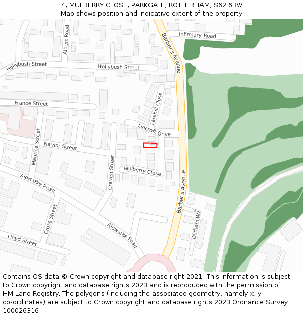 4, MULBERRY CLOSE, PARKGATE, ROTHERHAM, S62 6BW: Location map and indicative extent of plot