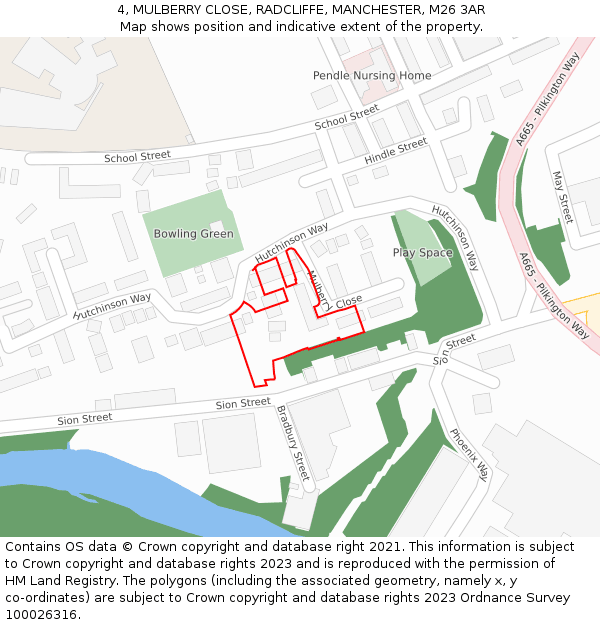 4, MULBERRY CLOSE, RADCLIFFE, MANCHESTER, M26 3AR: Location map and indicative extent of plot