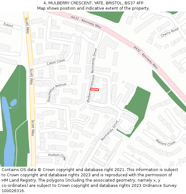 4, MULBERRY CRESCENT, YATE, BRISTOL, BS37 4FP: Location map and indicative extent of plot