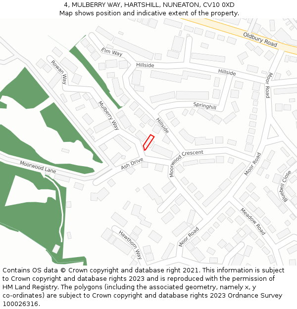 4, MULBERRY WAY, HARTSHILL, NUNEATON, CV10 0XD: Location map and indicative extent of plot