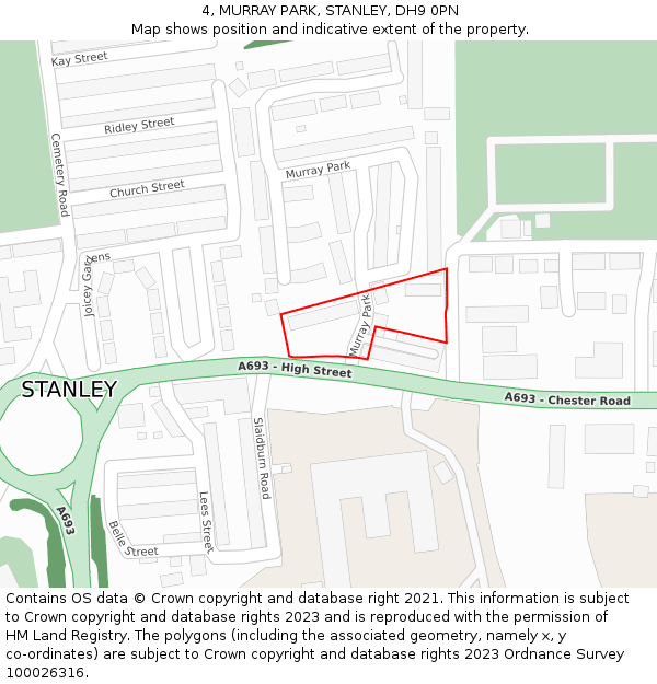 4, MURRAY PARK, STANLEY, DH9 0PN: Location map and indicative extent of plot