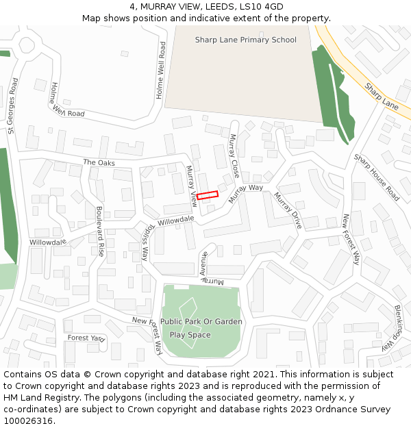 4, MURRAY VIEW, LEEDS, LS10 4GD: Location map and indicative extent of plot