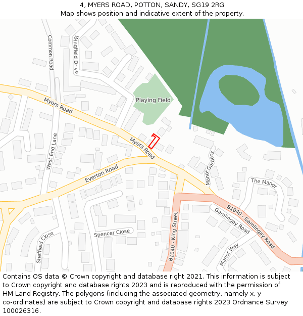 4, MYERS ROAD, POTTON, SANDY, SG19 2RG: Location map and indicative extent of plot