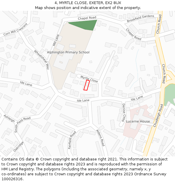 4, MYRTLE CLOSE, EXETER, EX2 8UX: Location map and indicative extent of plot