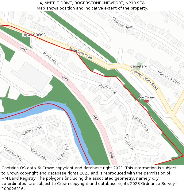 4, MYRTLE DRIVE, ROGERSTONE, NEWPORT, NP10 9EA: Location map and indicative extent of plot