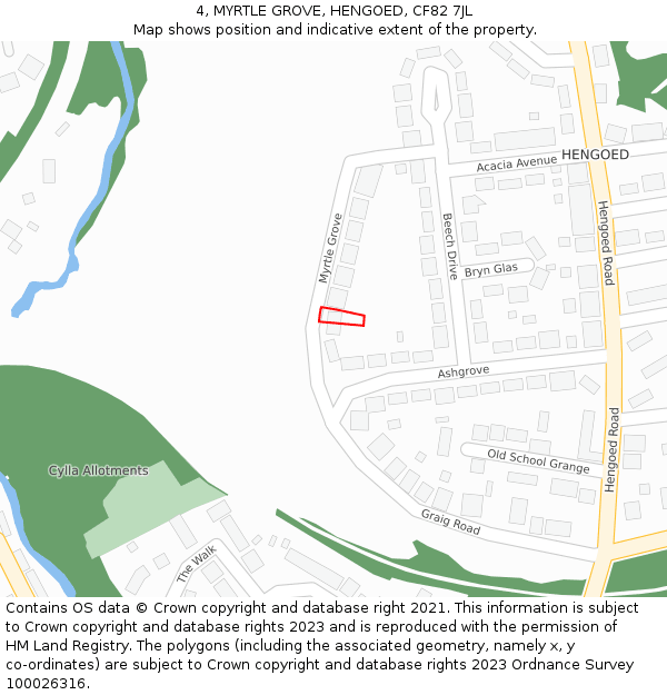 4, MYRTLE GROVE, HENGOED, CF82 7JL: Location map and indicative extent of plot