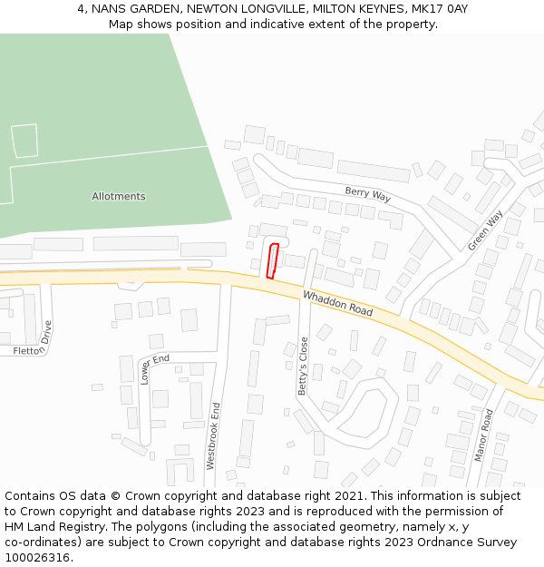 4, NANS GARDEN, NEWTON LONGVILLE, MILTON KEYNES, MK17 0AY: Location map and indicative extent of plot