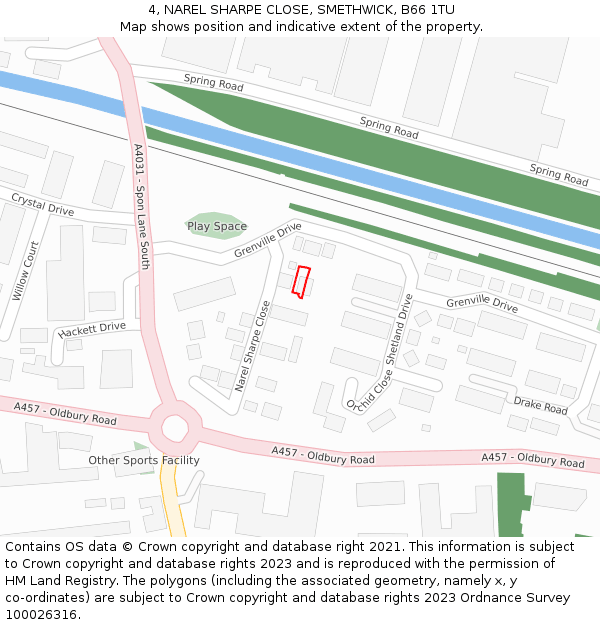 4, NAREL SHARPE CLOSE, SMETHWICK, B66 1TU: Location map and indicative extent of plot