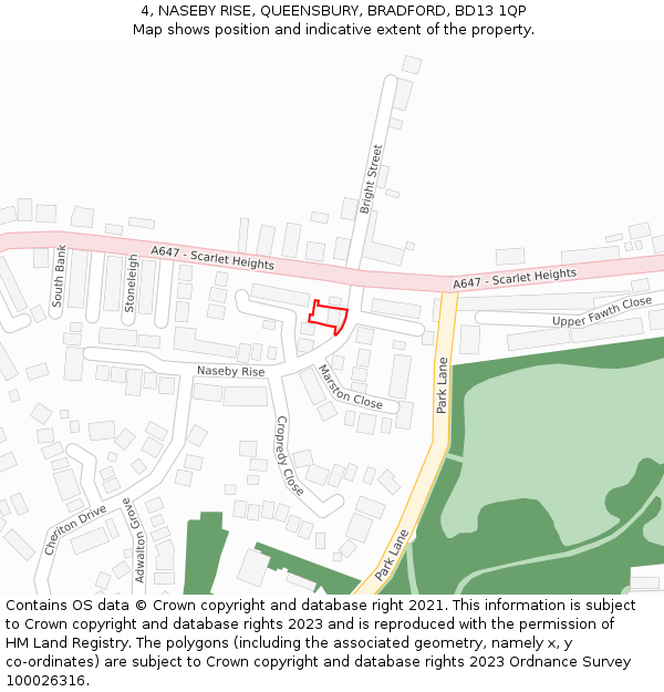 4, NASEBY RISE, QUEENSBURY, BRADFORD, BD13 1QP: Location map and indicative extent of plot