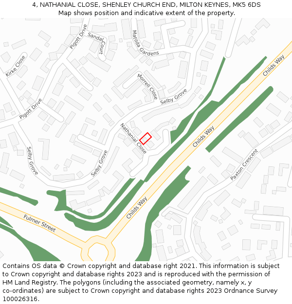 4, NATHANIAL CLOSE, SHENLEY CHURCH END, MILTON KEYNES, MK5 6DS: Location map and indicative extent of plot