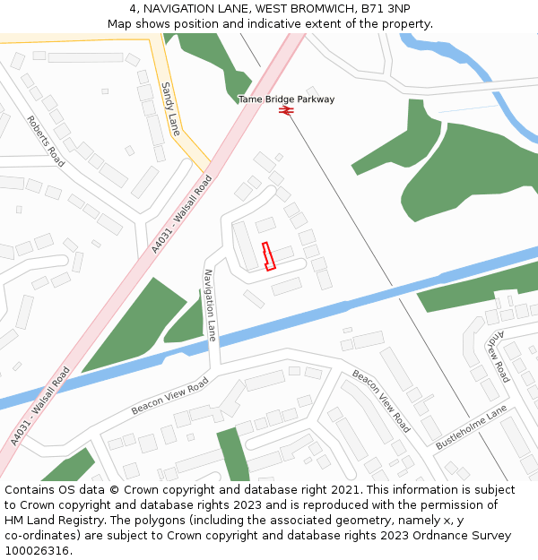 4, NAVIGATION LANE, WEST BROMWICH, B71 3NP: Location map and indicative extent of plot