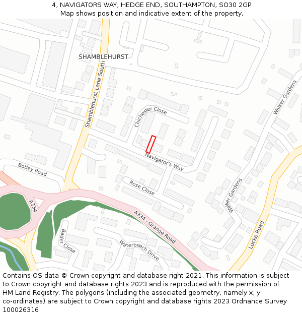 4, NAVIGATORS WAY, HEDGE END, SOUTHAMPTON, SO30 2GP: Location map and indicative extent of plot