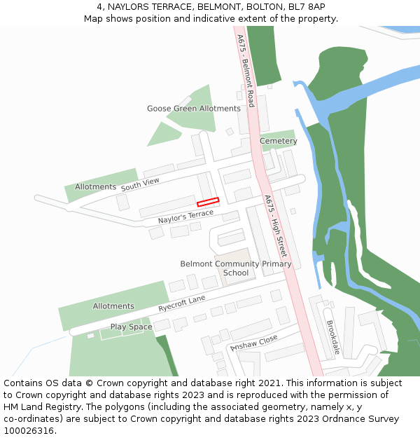 4, NAYLORS TERRACE, BELMONT, BOLTON, BL7 8AP: Location map and indicative extent of plot