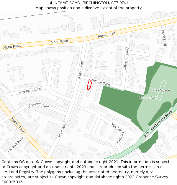 4, NEAME ROAD, BIRCHINGTON, CT7 9DU: Location map and indicative extent of plot